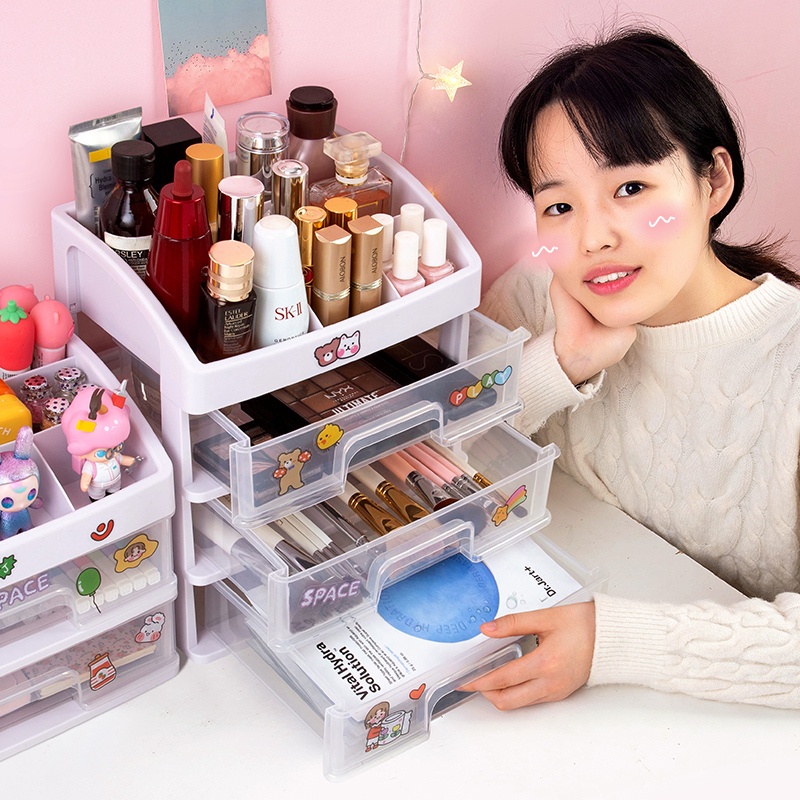 Hộp đựng mỹ phẩm/trang sức JUJIAJIA để bàn nhiều lớp tiện lợi cho gia đình