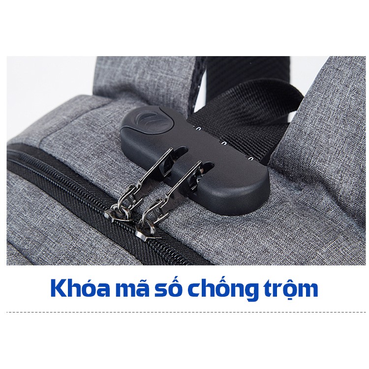 Balo chống trộm có khóa số Gu Bag BL07, đổi được mật khẩu, chống nước, chống xước, có lỗ cổng USB và lỗ cắm tai nghe