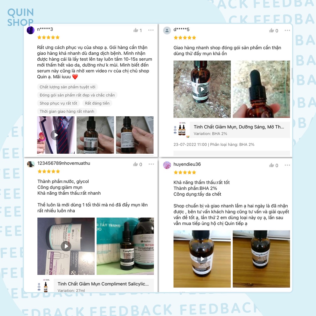 Tinh Chất Giảm Mụn, Mờ Thâm, Thu Nhỏ Lỗ Chân Lông Compliment Salicylic Acid 2%, Vitamin C 20%, AHA-BHA-PHA Serum