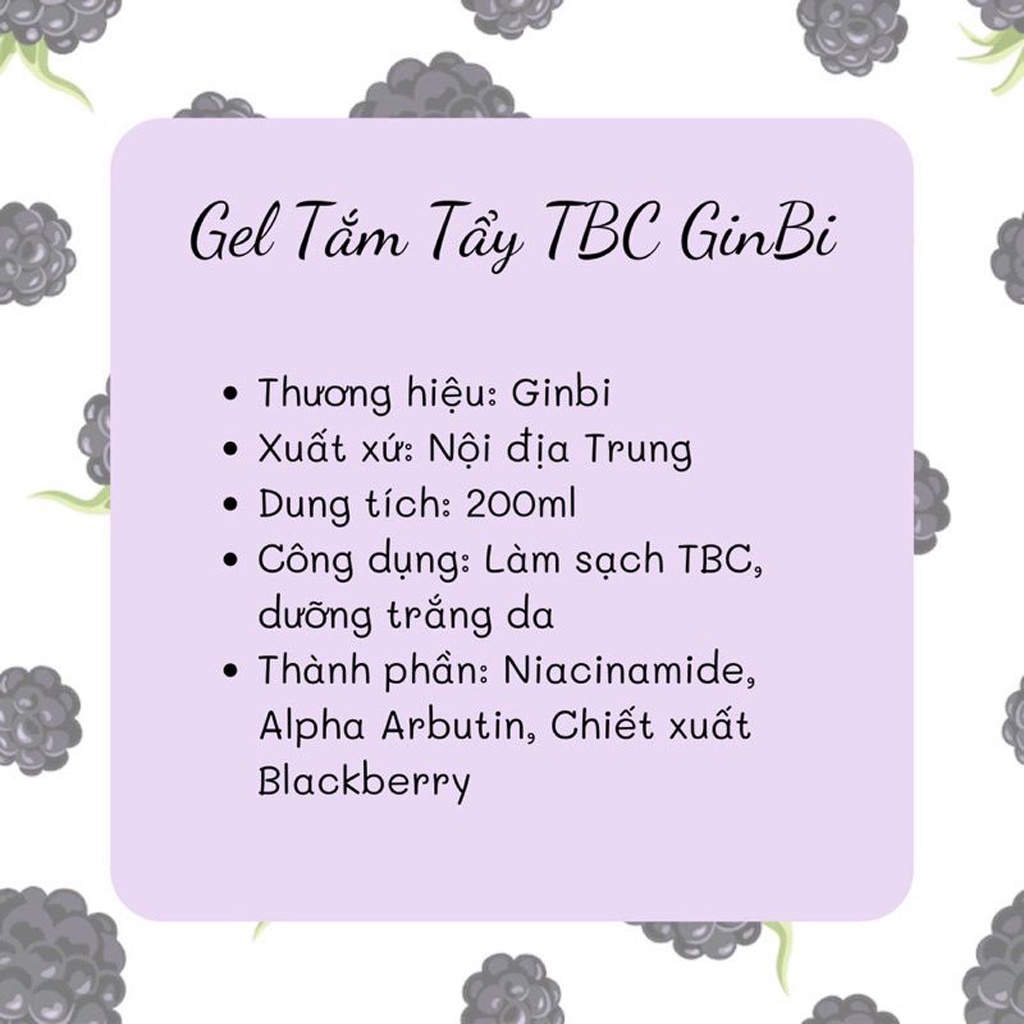 Tẩy tế bào chết body mâm xôi đen Ginbi 200ml đen dưỡng trắng da an toàn hiệu quả