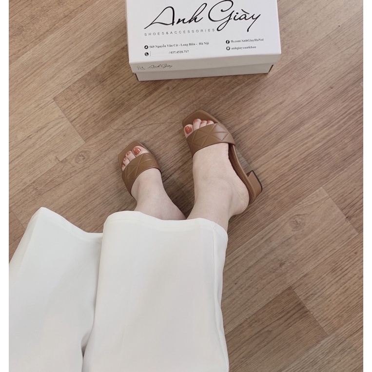 DL70 - Guốc quai ngang da lì trần trám gót vuông 3p hàng VNXK