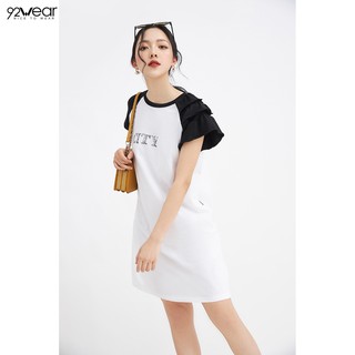 Đầm thun nữ 92wear 2 màu, đủ size, dáng suông phối tay áo dtw0545