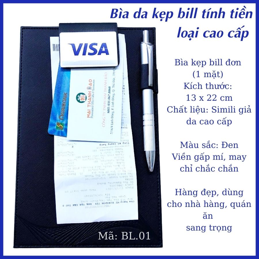 Bìa da cao cấp kẹp bill hoá đơn menu trình ký BL.01 da simili nhỏ gọn nhà hàng quán ăn hội thảo hội nghị MataStore