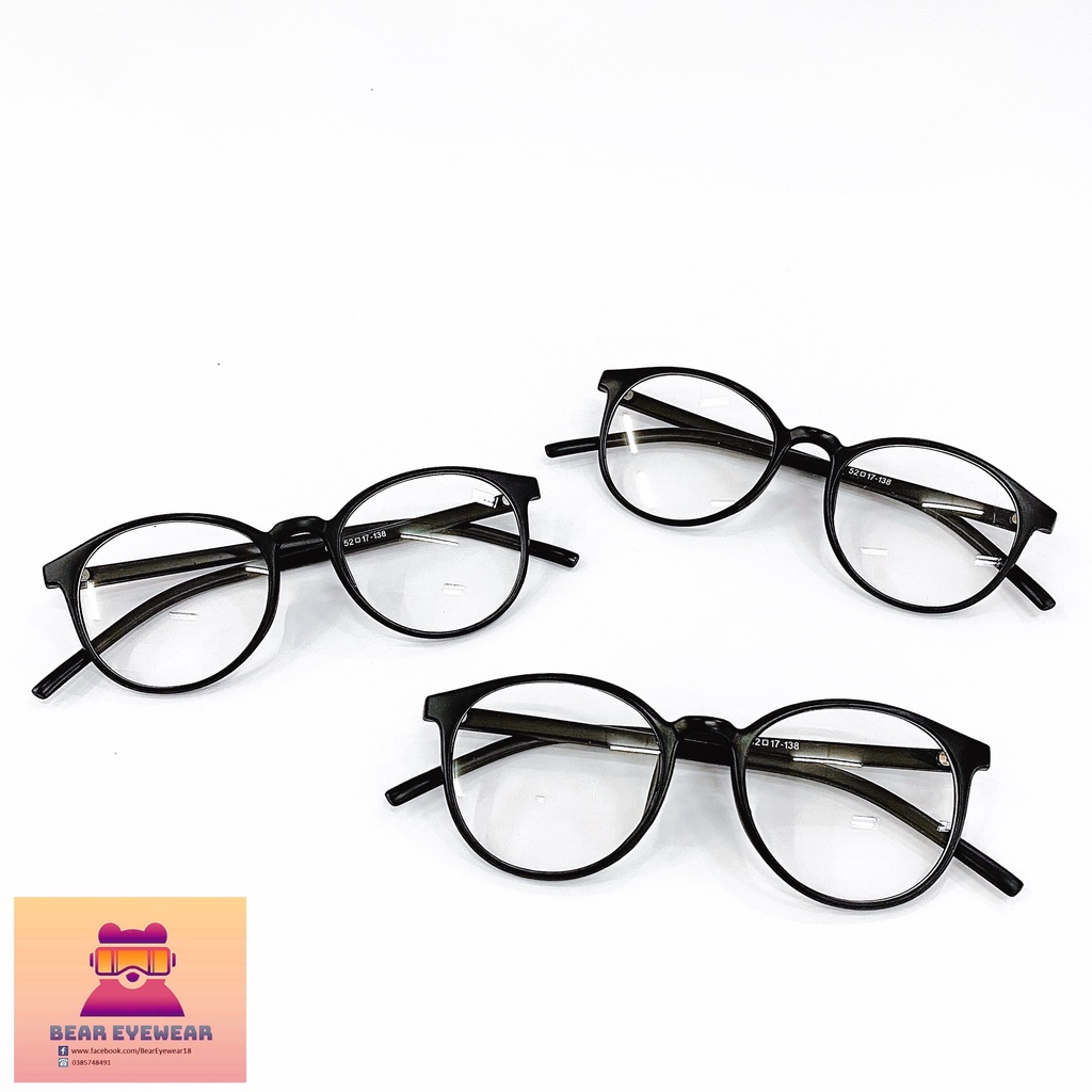 (GIẢM NGAY 50K MÃ BEARUDT6) Gọng kính tròn  nam nữ BEAR EYEWEAR mắt kính tròn gọng kính nhựa dẻo màu đen basic G035