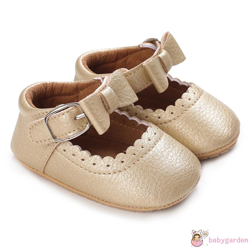 Giày Công Chúa Đế Mềm Chống Trượt Màu Trơn Trang Trí Nơ Xinh Xắn Cho Bé Gái