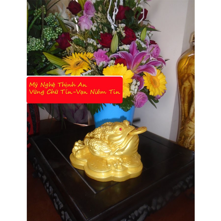 Thiềm Thừ Ngậm Tiền Vàng Chiêu Tài Lộc đá poly vàng - CDV19