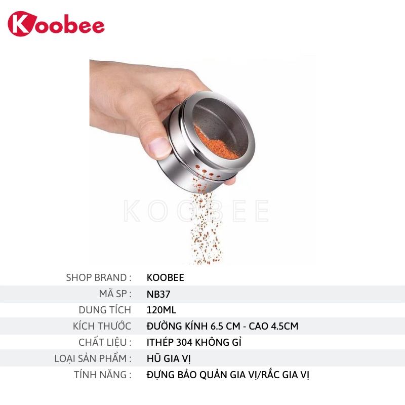 Hũ đựng gia vị nắp nam châm bằng thép không gỉ tiện lợi KooBee (NB04)