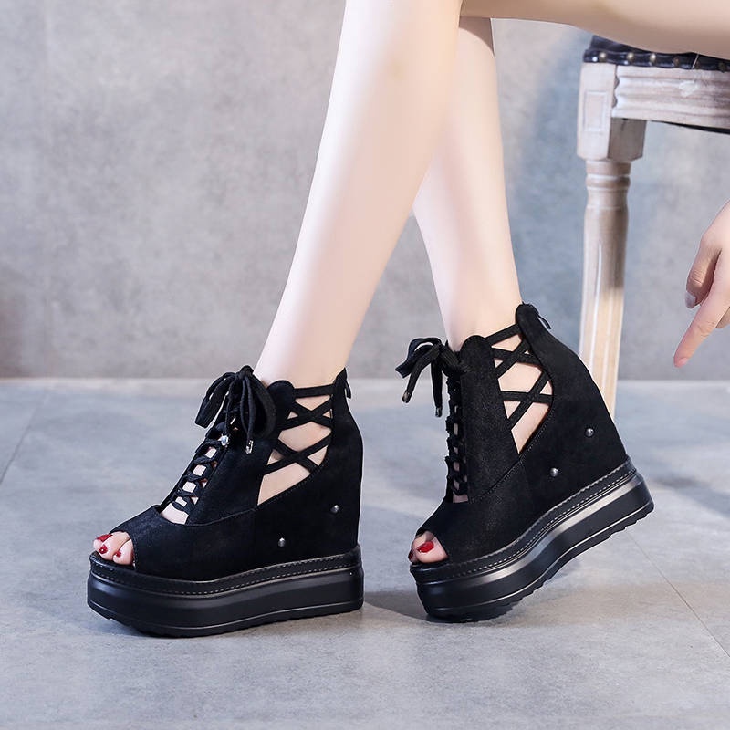 Giày đế xuồng hở mũi thời trang mùa hè phong cách La Mã mới