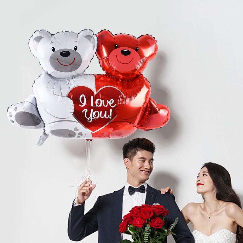 1 Bong Bóng Lá Nhôm Hình Trái Tim / Gấu Đôi / Chữ I Love You Dùng Trang Trí Tiệc Valentine