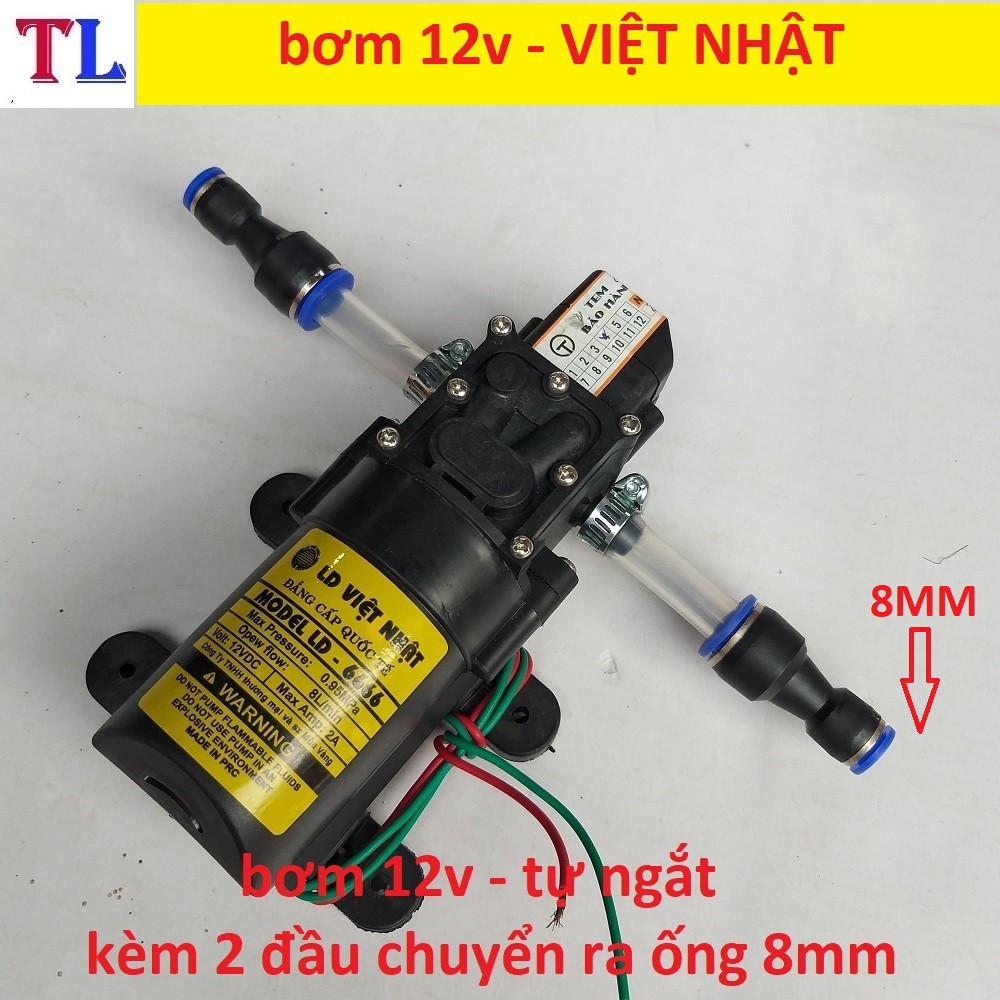 máy bơm nước mini 12v áp lực cao - máy bơm phun sương (bơm tăng áp mini 12v+chuyển ống 8mm)