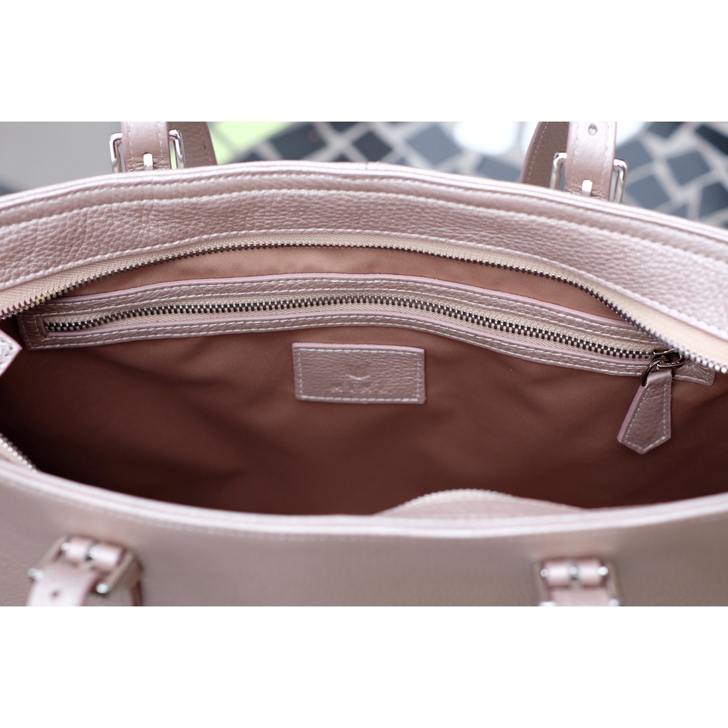 ANORA-Túi Tote MINK da bò thật nguyên tấm lớp 1 cao cấp màu Be hồng ánh kim -KX32-06
