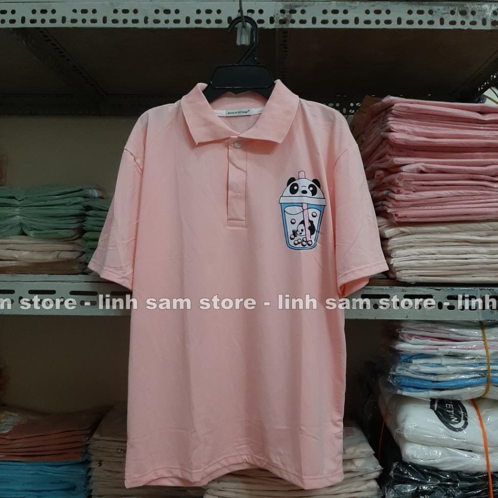 Áo thun POLO nữ phông tay lỡ có cổ form rộng freesize unisex mặc đi học, cặp, nhóm, lớp in hình TRÀ SỮA CON GẤU ✔️