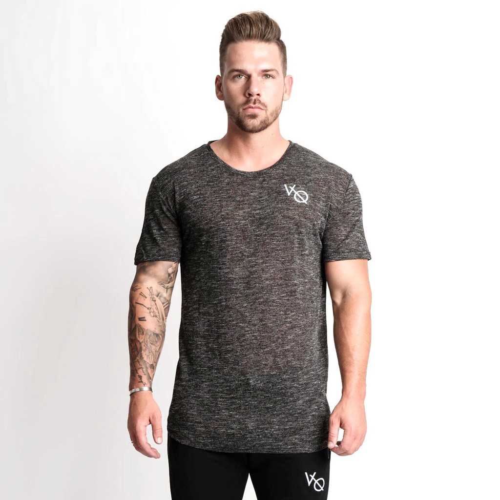 VQ Men's Cotton Shirt Sports Breathable Short-sleeved T-shirt Fashion Casual Top