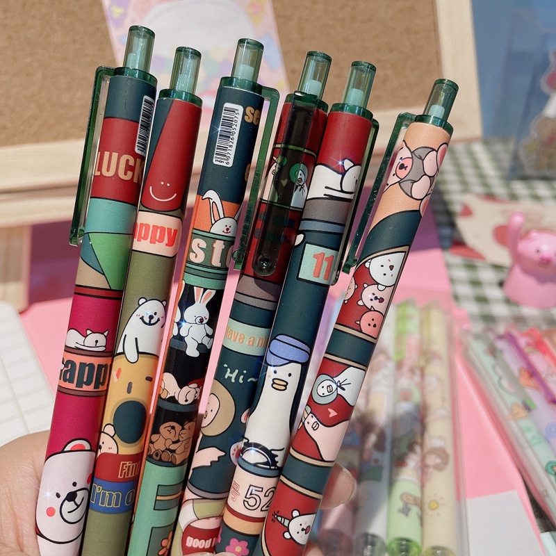 Bộ 6 cây bút mực gel ngòi 0.5 mực đen phong cách mori phong cách Hàn Quốc cho học sinh