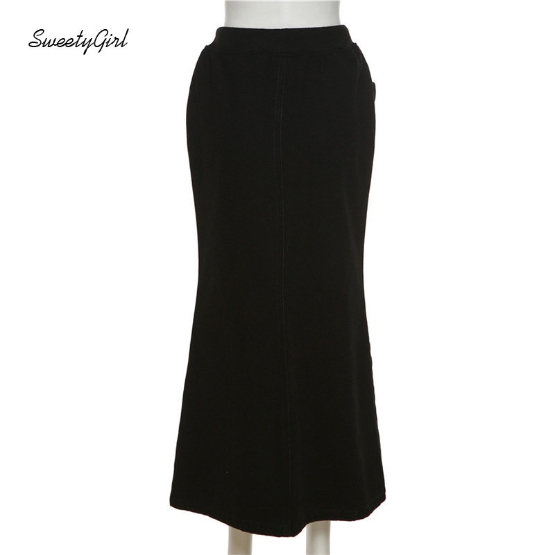 Chân Váy Maxi Lưng Thấp Màu Trơn Có Túi Và Khóa Kéo Thời Trang Đường Phố 2022 Cho Nữ