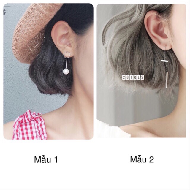 Bông tai bạc s925 style hàn quốc thanh dài và tròn trẻ trung