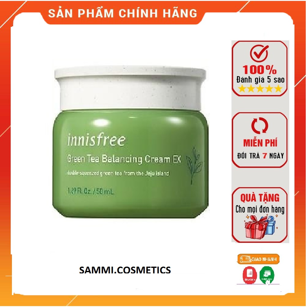 Kem duong da mặt Innisfree Green Tea Balancing Cream EX 50ml kem dưỡng ẩm cho da khô, da mụn, phục hồi tái tạo làn da.