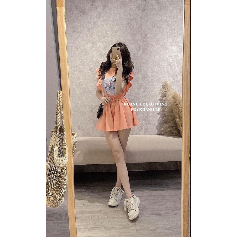 OK 232. Sét bộ cotton bèo quần giả váy về hàng loại 1 cực sịn đẹp, cotton tàu 60kg, may kĩ quần đùi giả váy xoè rộng