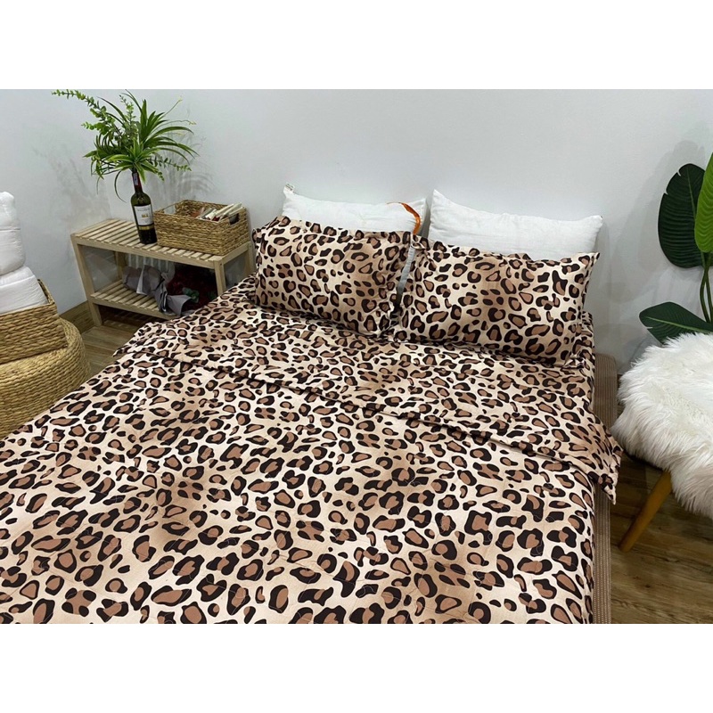 Trọn bộ 5 món chăn ga gối Poly mẫu da báo