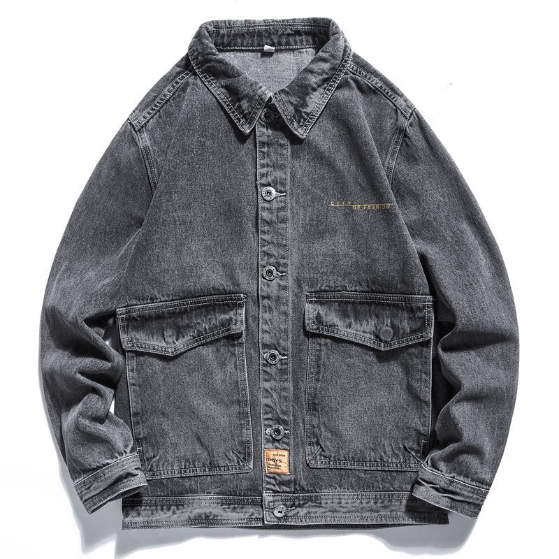 Áo Khoác Denim Dáng Rộng Kiểu Retro Âu Mỹ Cá Tính Cho Nam Dễ Phối Đồ