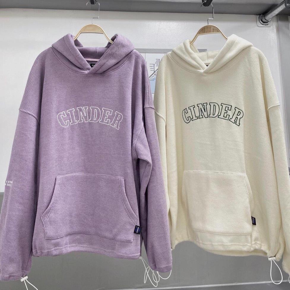Hoodie Chất Xốp Thêu Chữ Cinder Dáng Rộng Mũ 2 Lớp Form To Nam Nữ Unisex Kiểu Dáng Trẻ Trung
