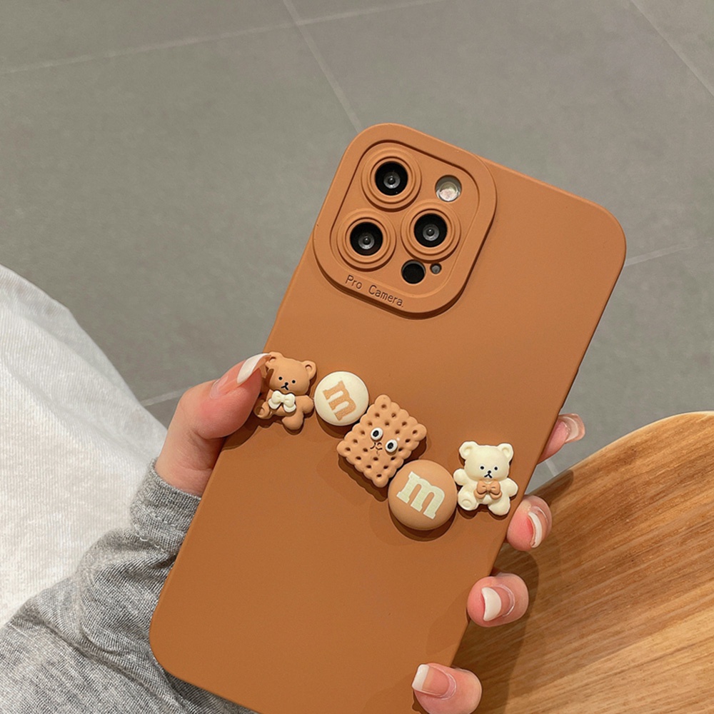 Ốp điện thoại silicon TPU mềm chống sốc hình gấu bánh quy 3D cho IPhone 13 12 11 Pro XS XR 8 7 Plus