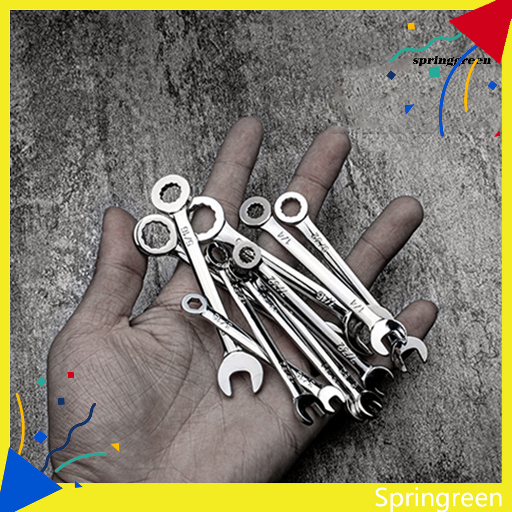 SPRIN 10Pcs Wrench Set Dual-service Labor-saving Chromium Vanadium Steel Assorted Double-headed Wrenches for Workshop