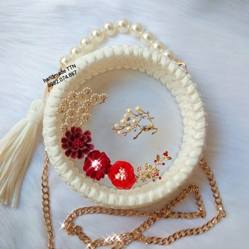 (Túi đã đan) Túi đeo chéo tròn trong suốt handmade