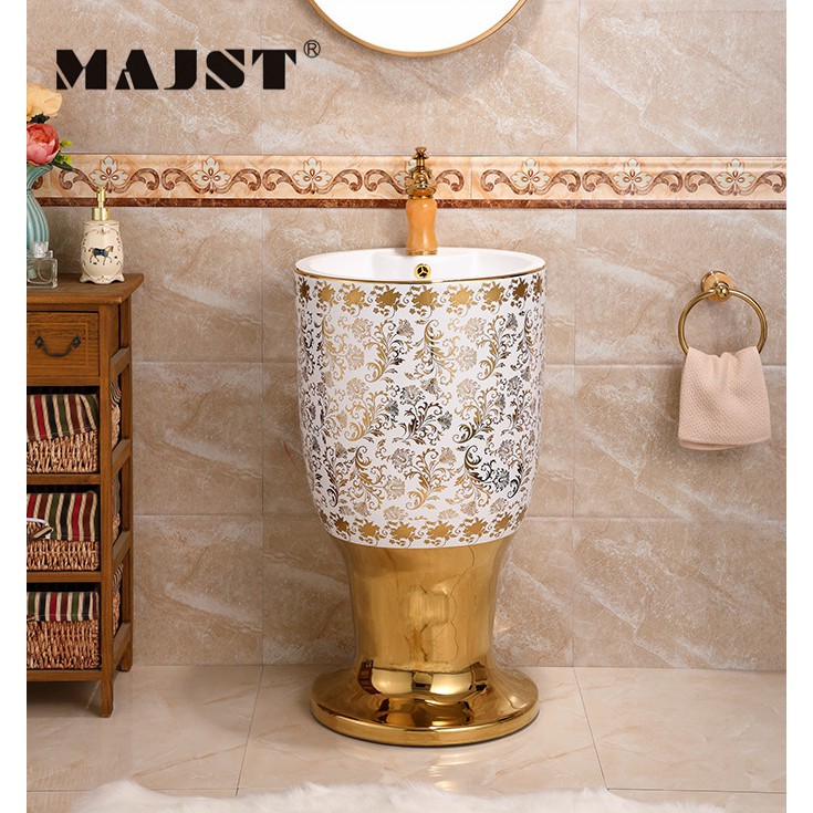 LAVABO SỨ TRỤ ĐỨNG VÀNG ĐỒNG-L100