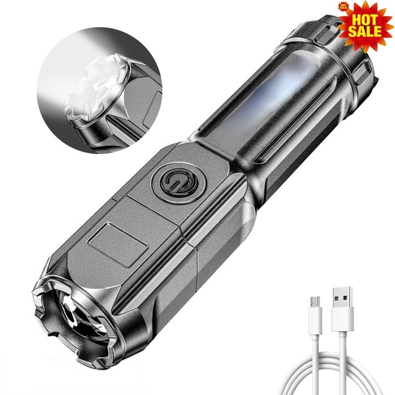 Đèn pin siêu sáng có dây cáp sạc USB 3 chế độ tiện dụng