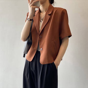 Áo khoác blazer croptop ngắn tay cổ chữ V dáng rộng phong cách Hàn Quốc thời trang mùa hè 2021 có size S~4XL cho nữ