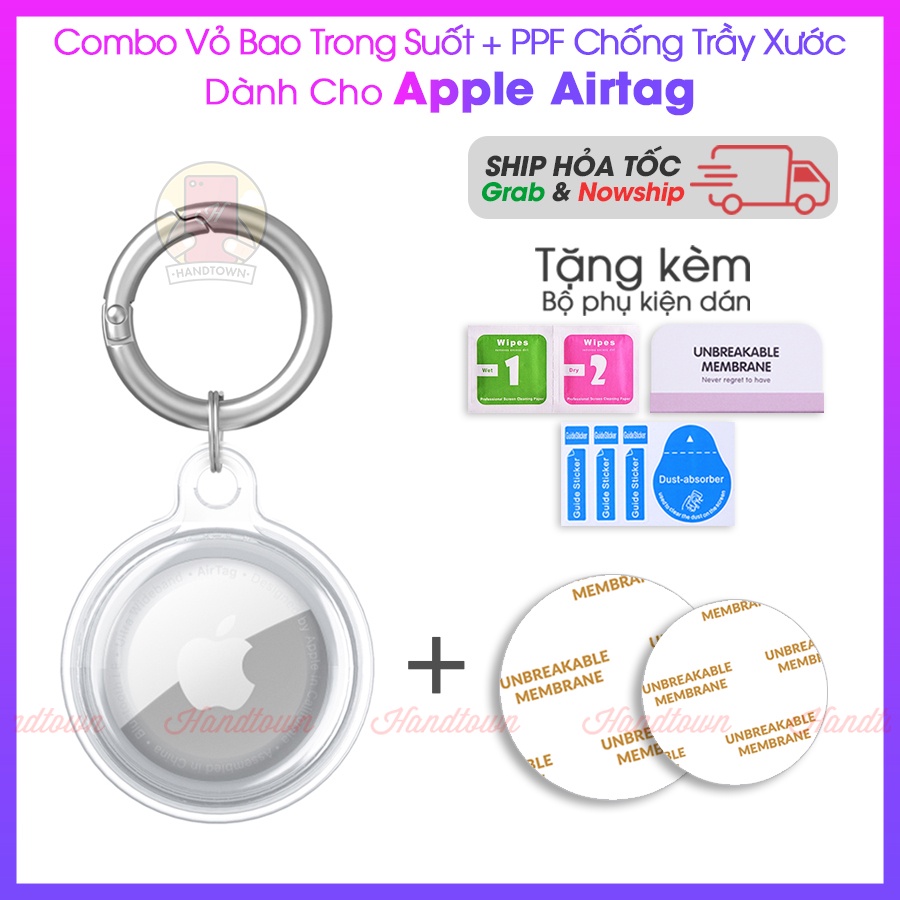 Combo Dây Đeo Apple Airtag Trong Suốt và Miếng dán Ppf Phụ Kiện Vỏ bao Silicon Airtag chống trầy xước và va đập Handtown