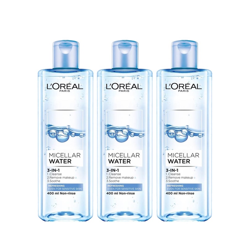 Bộ 3 nước tẩy trang đa năng 3-in-1 L'Oreal Paris Micellar tươi mát 400ml x 3