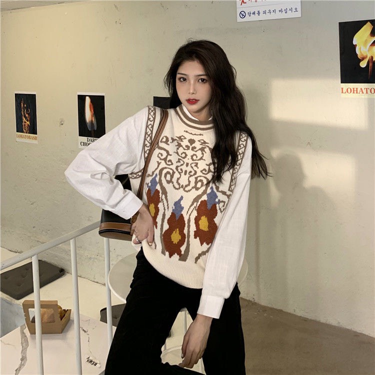 Áo Gile len nữ họa tiết phối màu đen be phong cách Unisex Hàn Quốc LADY SHOP M20HD | BigBuy360 - bigbuy360.vn