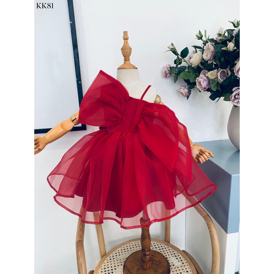 Đầm voan công chúa phối nơ cho bé gái dự tiệc đẹp size 12-30kg hàng thiết kế cao cấp