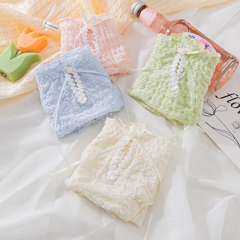 Quần Lót Nữ Cotton Tăm Cạp Vừa Đính Nơ Nhỏ Điệu Đà Thoáng Mát Phong Cách Hàn 2008