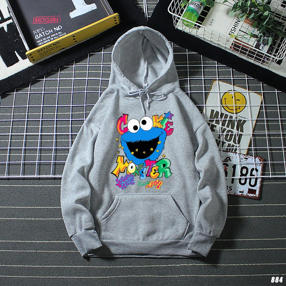 Áo Hoodie nam nữ Unisex Cute HY KOREA Cookie Monster 884 Vải Nỉ Bông