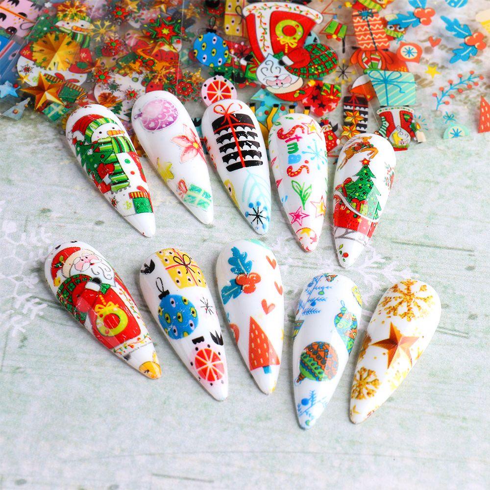 Bộ 10 Hình Dán Móng Tay DIY Họa Tiết Ông Già Noel Nhiều Màu Sắc