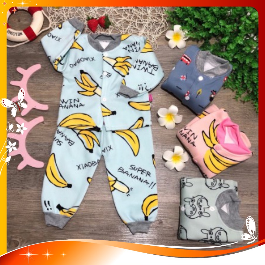 BỘ LÓT NỈ BÔNG XỐP THU ĐÔNG- LOẠI CÀI CÚC- CỰC ĐẸP CHO BÉ TRAI BÉ GÁI TỪ 3- 14KG