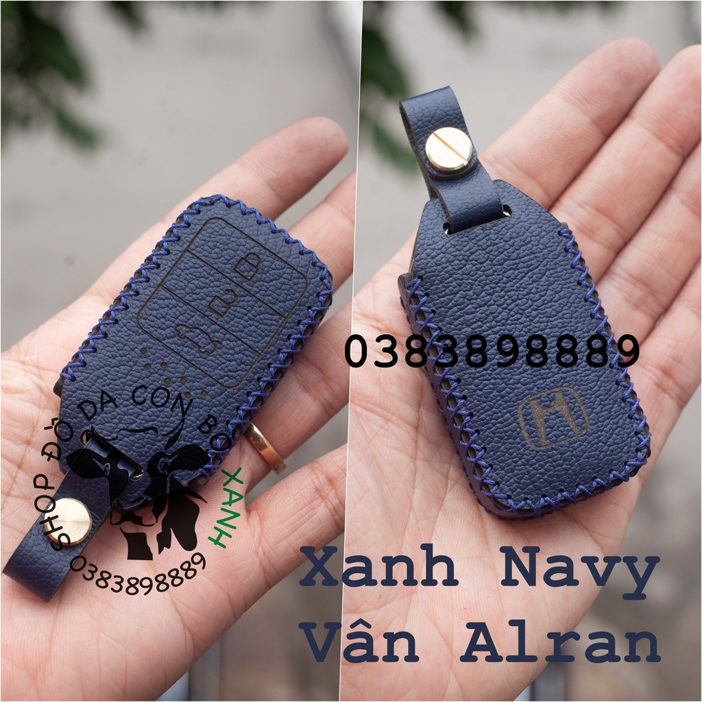 [Xanh navy] Bao da chìa khoá Honda City, CRV, CIVIC, ACCORD, CR-V handmade da thật 003