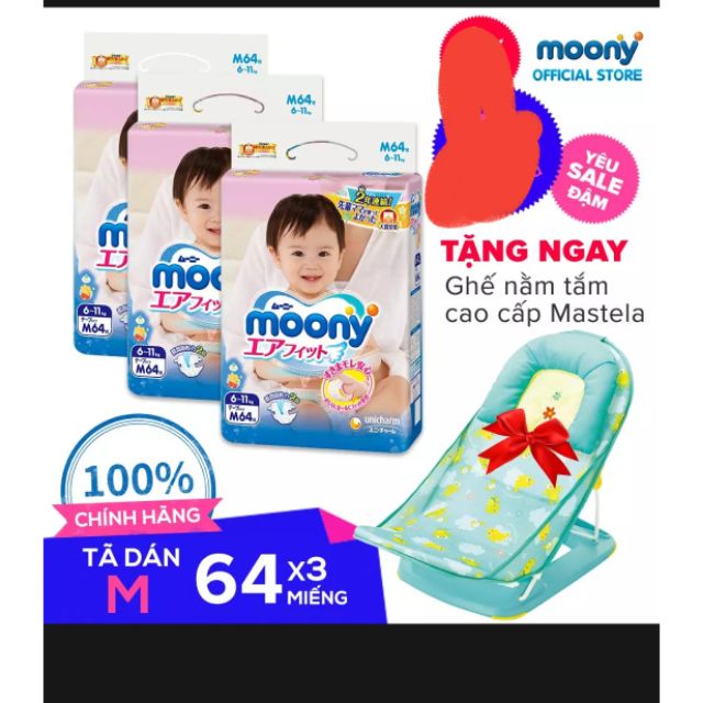 Tặng quà.tã dán/ bỉm quần Moony M64. M58. S84. Nb90. L54. L44. Xl38