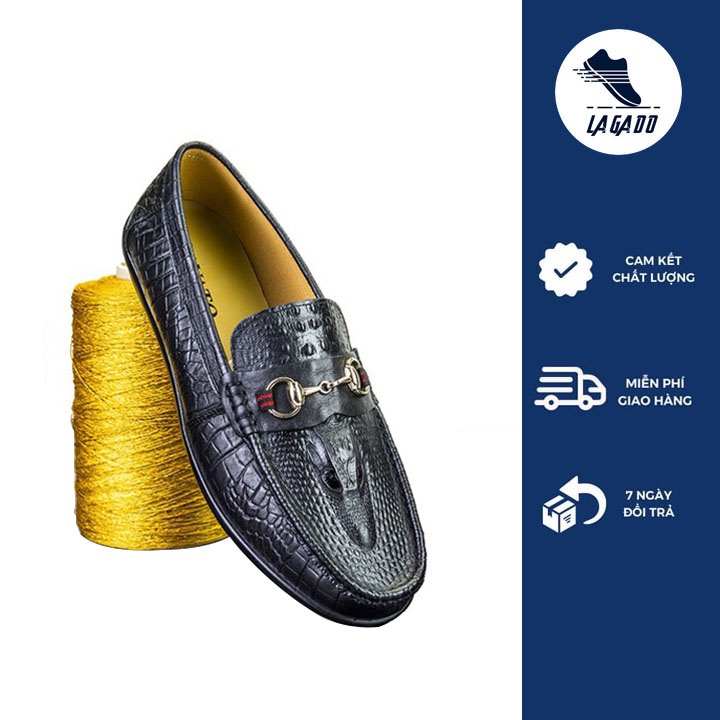 Giày da nam cao cấp da thật dập vân cá sấu đế cao su êm chân khâu chỉ bền bỉ