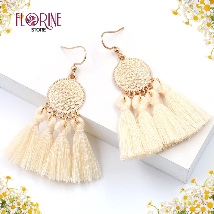 Hoa tai, bông tai nữ Florine khuyên nụ cá tính, phong cách Hàn Quốc, dáng dài, Boho, Vintage đi biển, du lịch, sống ảo
