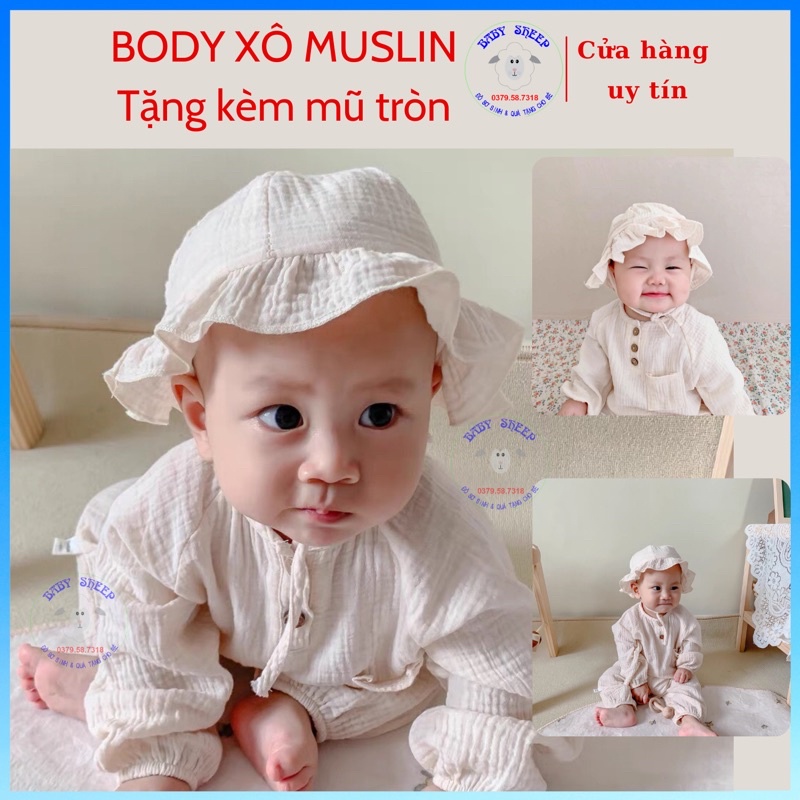 (TẶNG MŨ BÈO) Body Vải Xô  Muslin Màu Nhuộm Hữu Cơ An Toàn Đáng Yêu Cho Bé Gái từ 4-15kg BABY BEAR TIỆM NHÀ GẤU