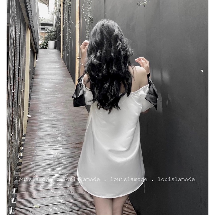 Váy Trễ Vai Đính Nơ Kết Đá