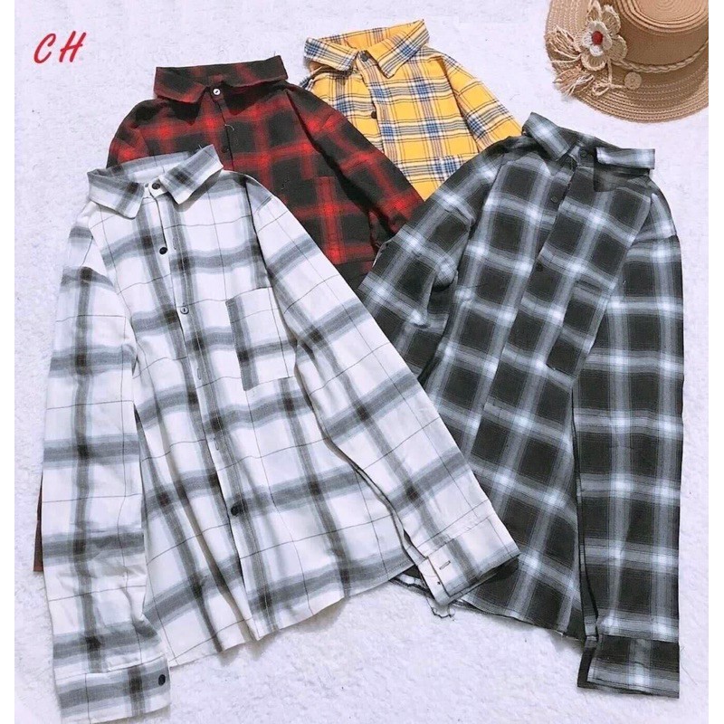 áo sơ mi kẻ caro dài tay sọc to cho nam nữ CH55