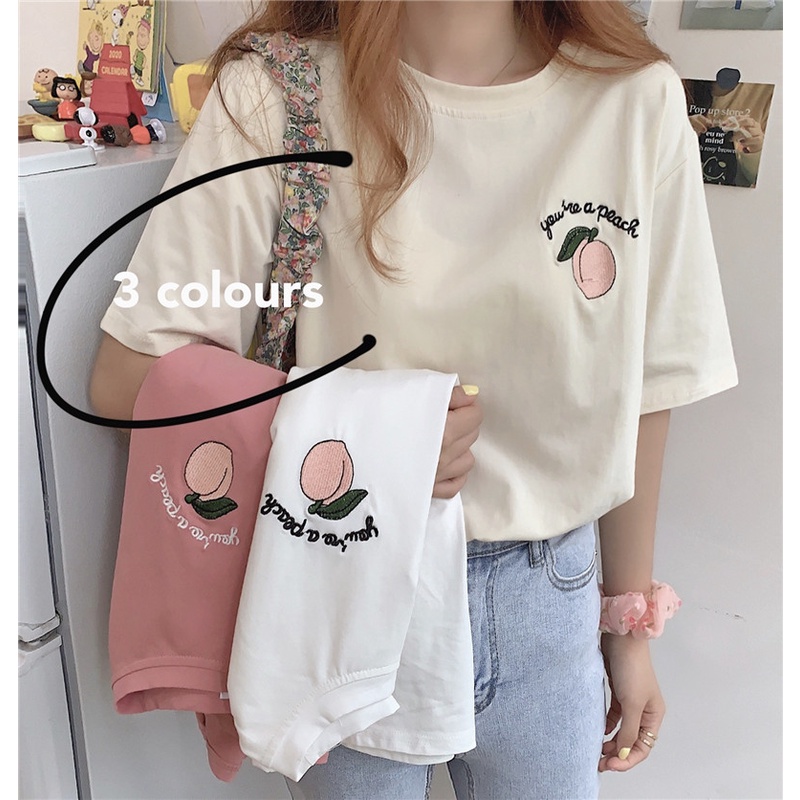 SUXI Áo Thun Tay Ngắn Dáng Rộng Màu Sắc Đơn Giản