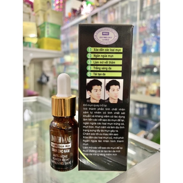 serum chấm mụn Linh chỉ vàng dành riêng cho nam giúp xoá mụn,giảm thâm sẹo,trắng sáng và tái tạo da chai 18ml