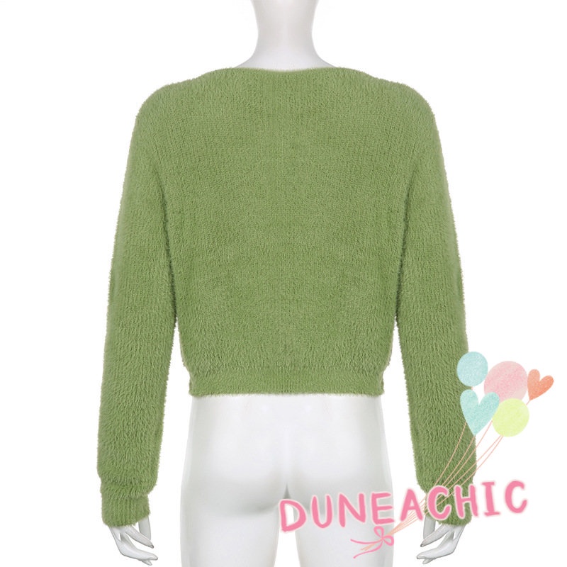 DUNEA Áo Khoác Dệt Kim Tay Dài Màu Trơn Phối Nút Thiết Kế Dáng Rộng Thoải Mái