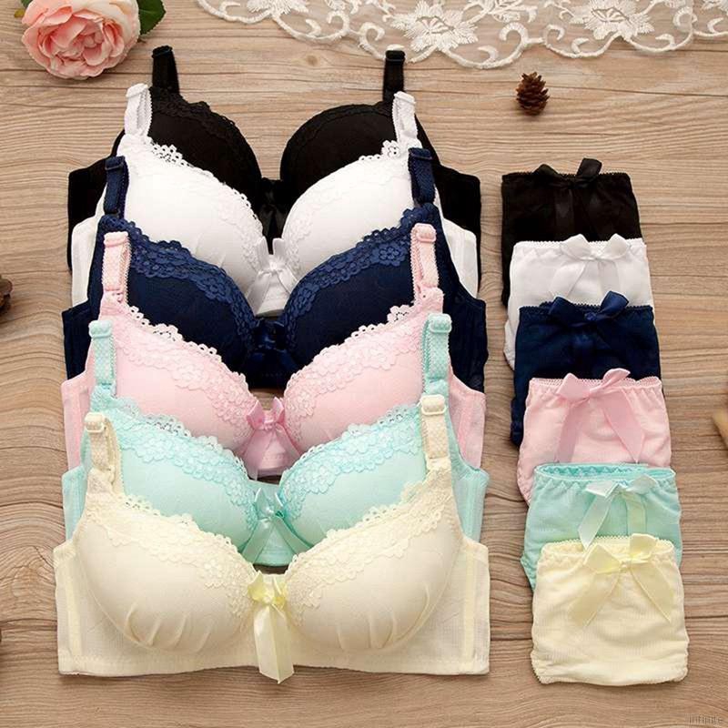 Set áo ngực không gọng phối ren kèm quần lót quyến rũ thời trang cho nữ